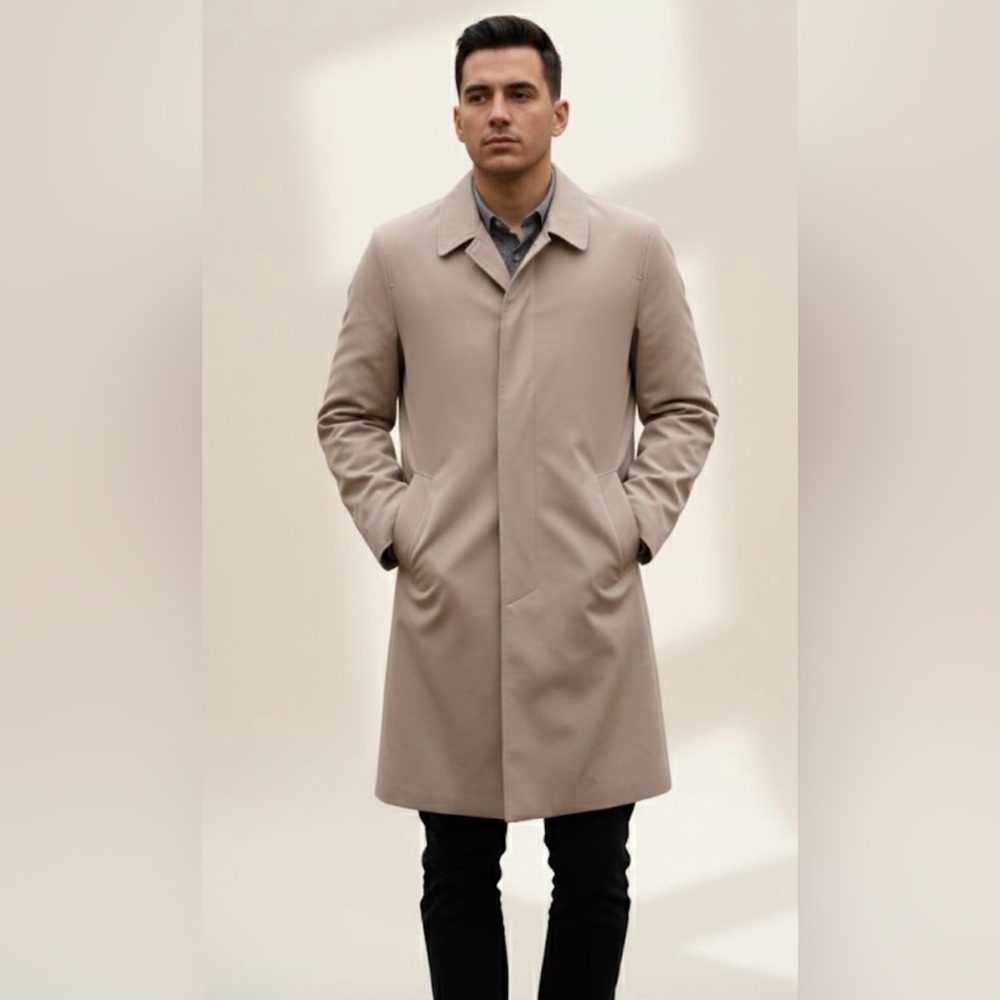 Calvin Klein Coat Mens 46 L  Beige Zip Out Removable Liner Long Trench Overcoat